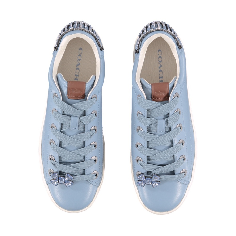 Coach Baby Blue Leather Rhinestone Embellished Sneakers Size 7.5 B